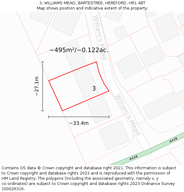3, WILLIAMS MEAD, BARTESTREE, HEREFORD, HR1 4BT: Plot and title map