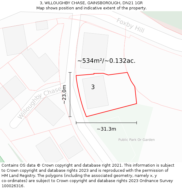 3, WILLOUGHBY CHASE, GAINSBOROUGH, DN21 1GR: Plot and title map