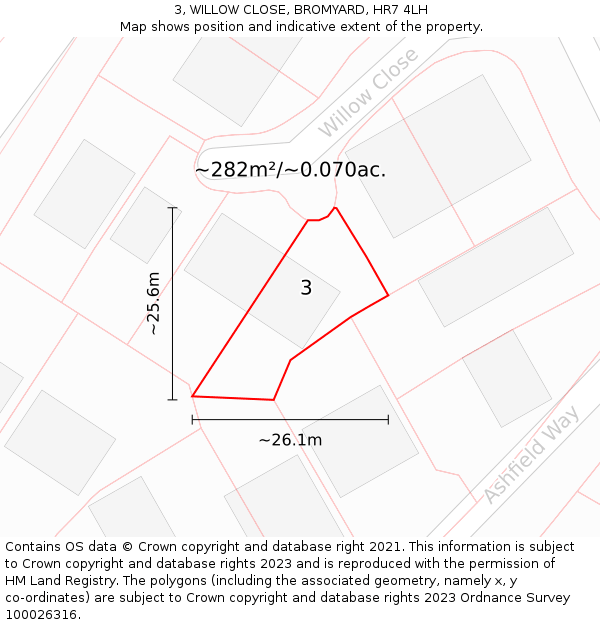 3, WILLOW CLOSE, BROMYARD, HR7 4LH: Plot and title map