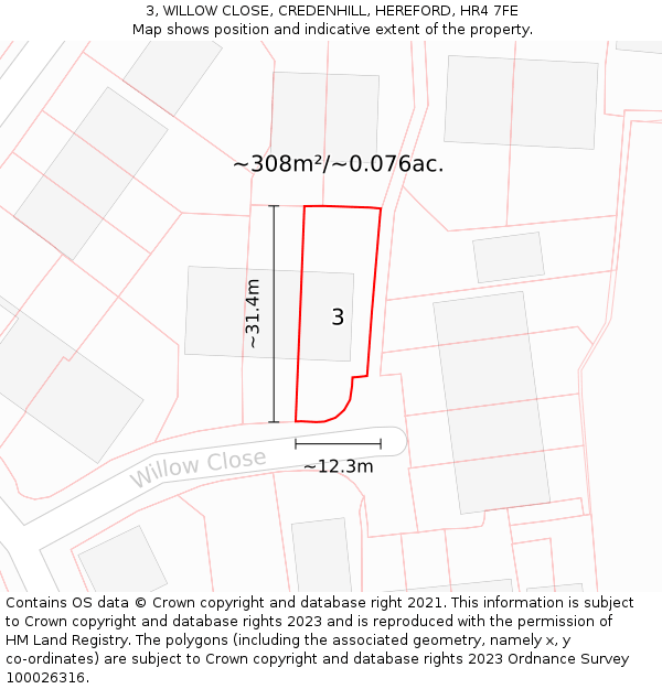 3, WILLOW CLOSE, CREDENHILL, HEREFORD, HR4 7FE: Plot and title map