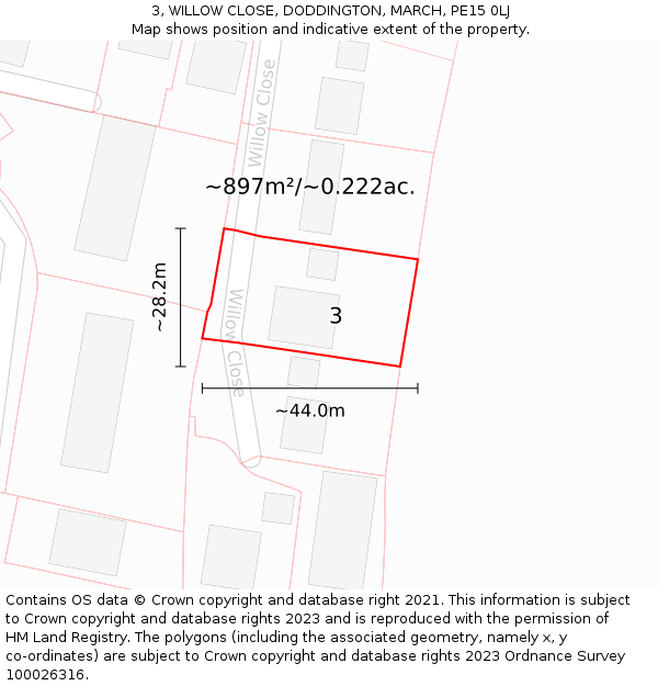 3, WILLOW CLOSE, DODDINGTON, MARCH, PE15 0LJ: Plot and title map