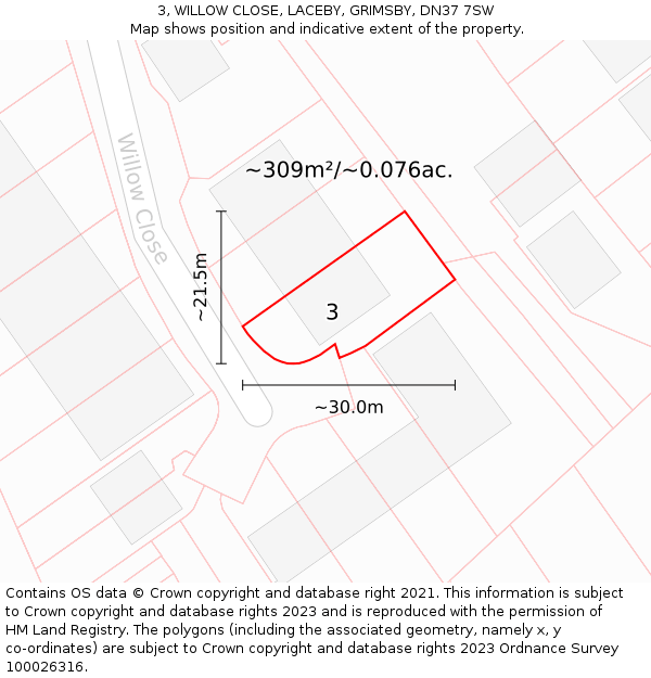 3, WILLOW CLOSE, LACEBY, GRIMSBY, DN37 7SW: Plot and title map
