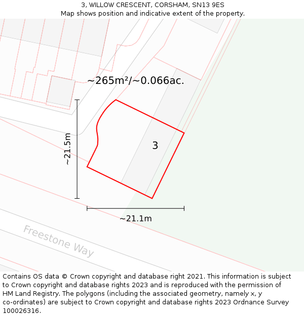 3, WILLOW CRESCENT, CORSHAM, SN13 9ES: Plot and title map