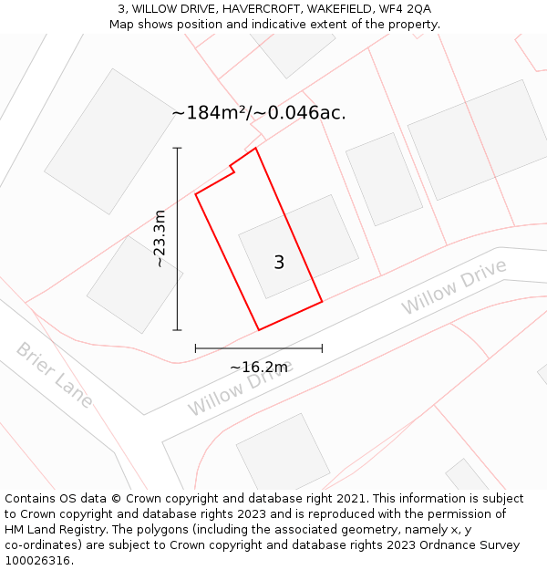 3, WILLOW DRIVE, HAVERCROFT, WAKEFIELD, WF4 2QA: Plot and title map