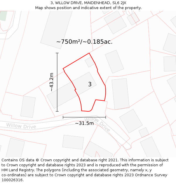 3, WILLOW DRIVE, MAIDENHEAD, SL6 2JX: Plot and title map