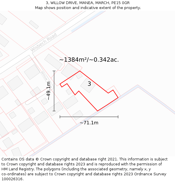3, WILLOW DRIVE, MANEA, MARCH, PE15 0GR: Plot and title map