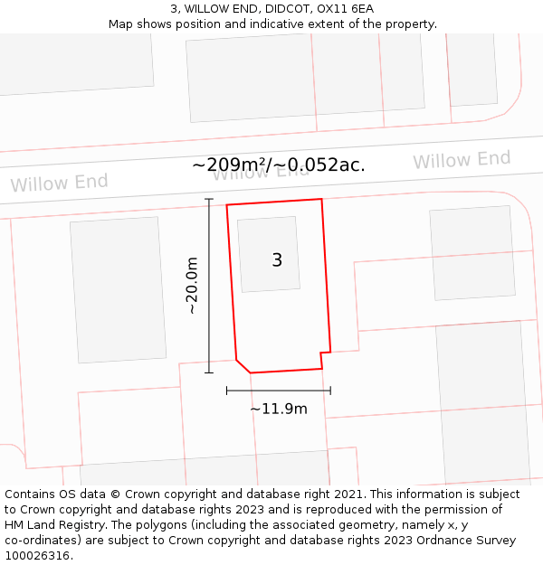 3, WILLOW END, DIDCOT, OX11 6EA: Plot and title map