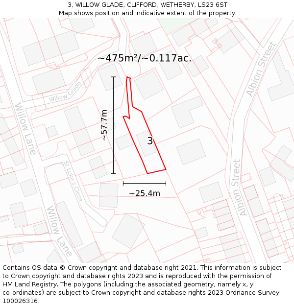 3, WILLOW GLADE, CLIFFORD, WETHERBY, LS23 6ST: Plot and title map