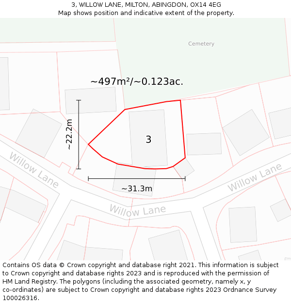 3, WILLOW LANE, MILTON, ABINGDON, OX14 4EG: Plot and title map