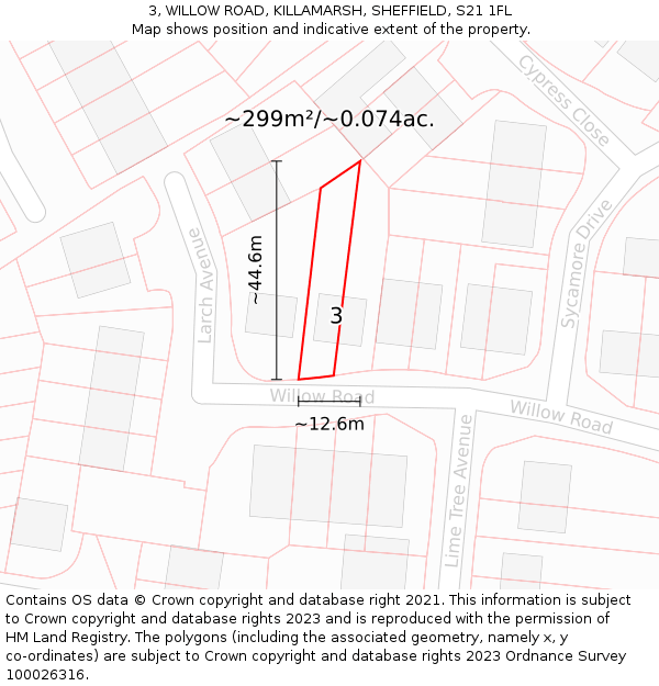 3, WILLOW ROAD, KILLAMARSH, SHEFFIELD, S21 1FL: Plot and title map