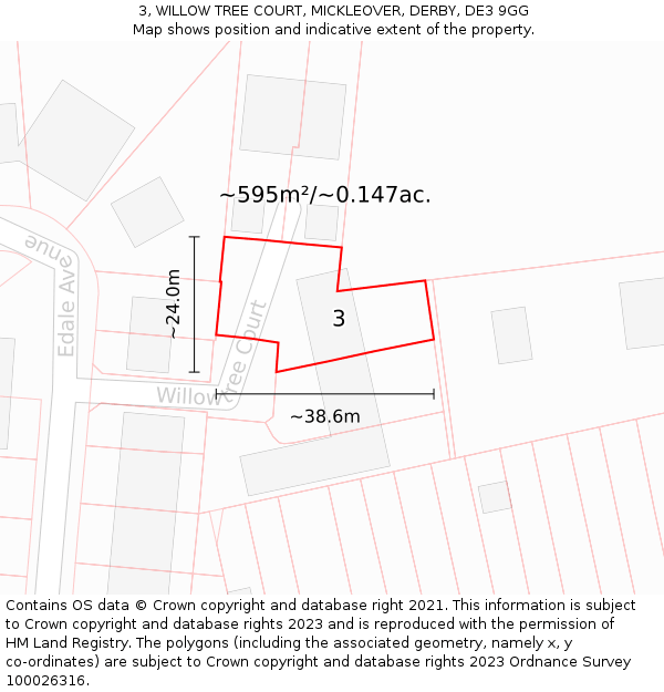 3, WILLOW TREE COURT, MICKLEOVER, DERBY, DE3 9GG: Plot and title map