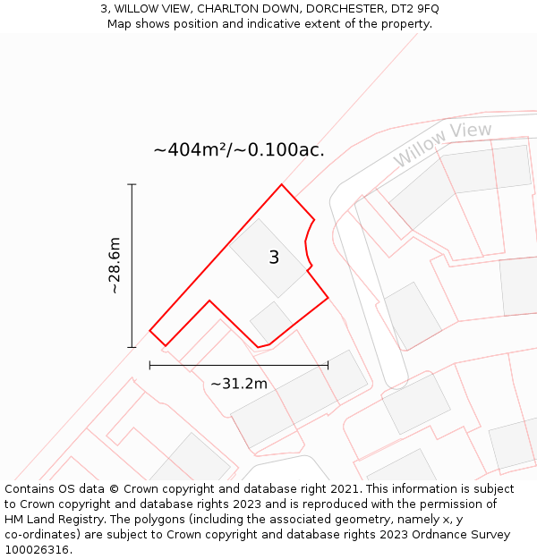 3, WILLOW VIEW, CHARLTON DOWN, DORCHESTER, DT2 9FQ: Plot and title map