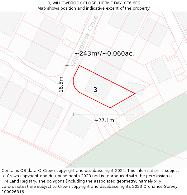 3, WILLOWBROOK CLOSE, HERNE BAY, CT6 6FS: Plot and title map