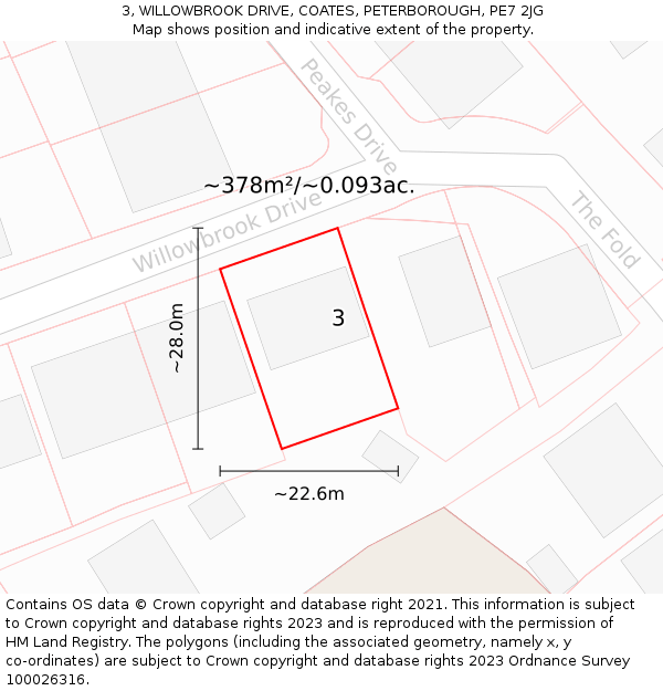3, WILLOWBROOK DRIVE, COATES, PETERBOROUGH, PE7 2JG: Plot and title map