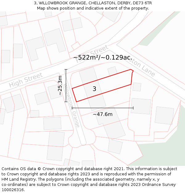 3, WILLOWBROOK GRANGE, CHELLASTON, DERBY, DE73 6TR: Plot and title map