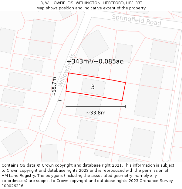 3, WILLOWFIELDS, WITHINGTON, HEREFORD, HR1 3RT: Plot and title map