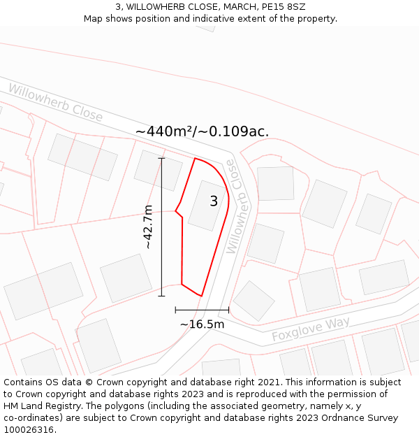 3, WILLOWHERB CLOSE, MARCH, PE15 8SZ: Plot and title map