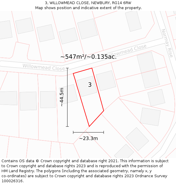 3, WILLOWMEAD CLOSE, NEWBURY, RG14 6RW: Plot and title map