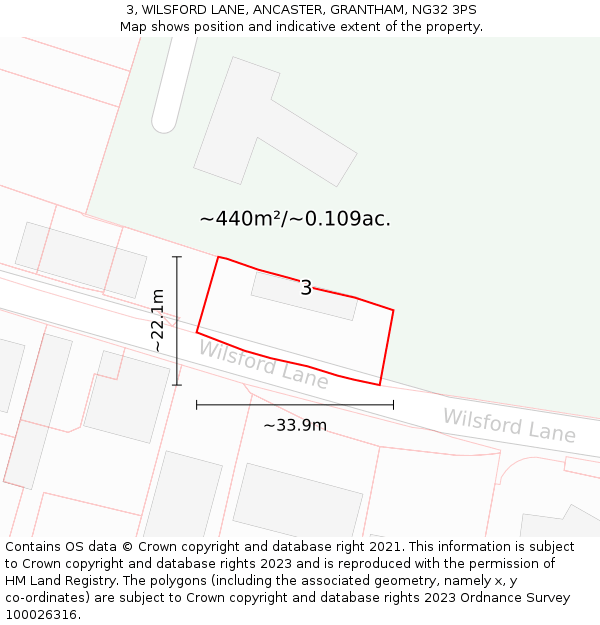 3, WILSFORD LANE, ANCASTER, GRANTHAM, NG32 3PS: Plot and title map