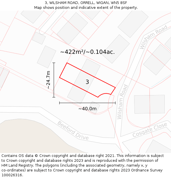 3, WILSHAM ROAD, ORRELL, WIGAN, WN5 8SF: Plot and title map