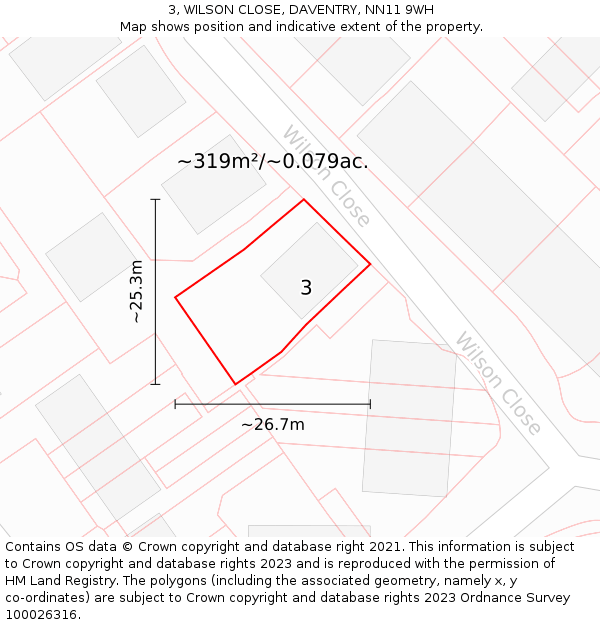 3, WILSON CLOSE, DAVENTRY, NN11 9WH: Plot and title map
