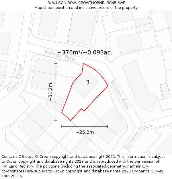 3, WILSON ROW, CROWTHORNE, RG45 6WE: Plot and title map