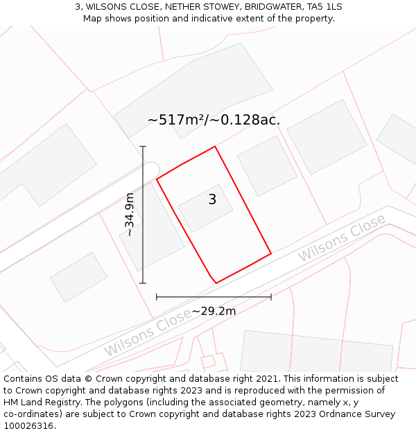 3, WILSONS CLOSE, NETHER STOWEY, BRIDGWATER, TA5 1LS: Plot and title map