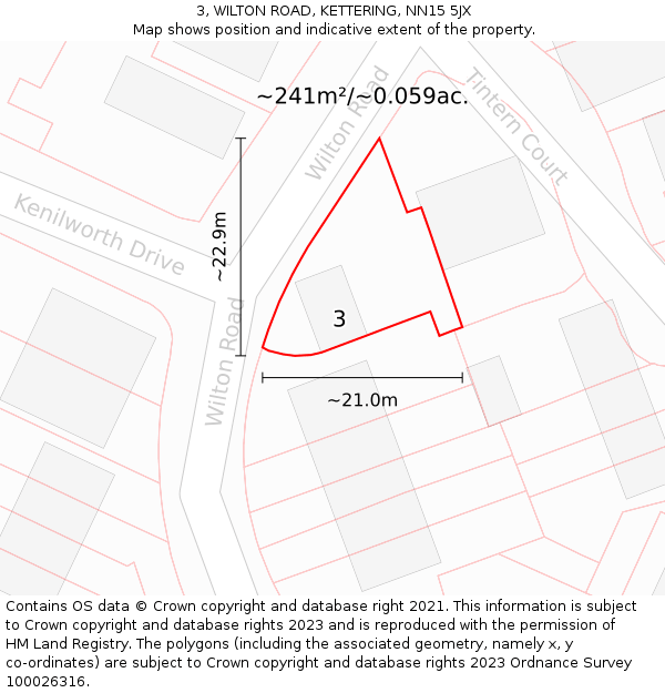 3, WILTON ROAD, KETTERING, NN15 5JX: Plot and title map