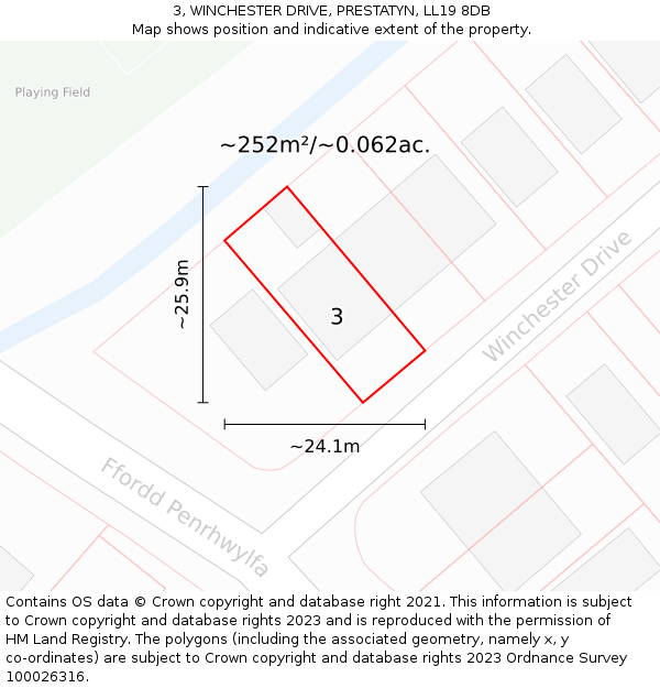 3, WINCHESTER DRIVE, PRESTATYN, LL19 8DB: Plot and title map