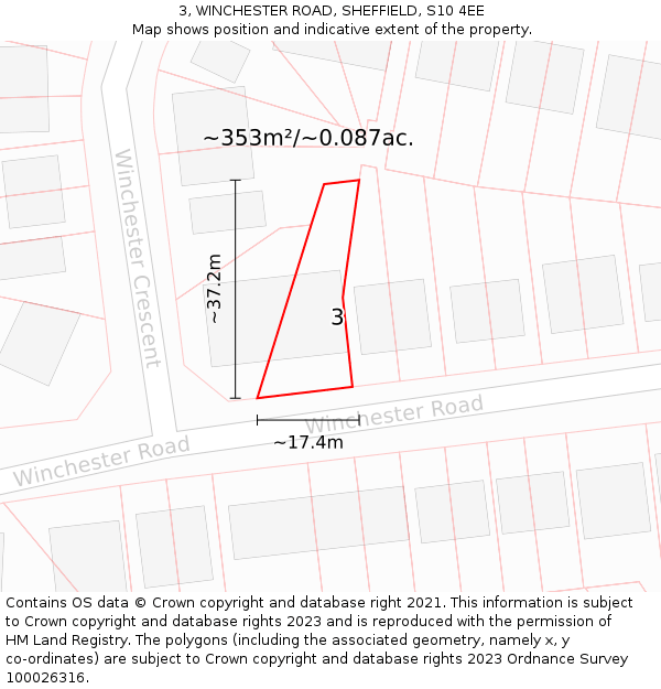 3, WINCHESTER ROAD, SHEFFIELD, S10 4EE: Plot and title map