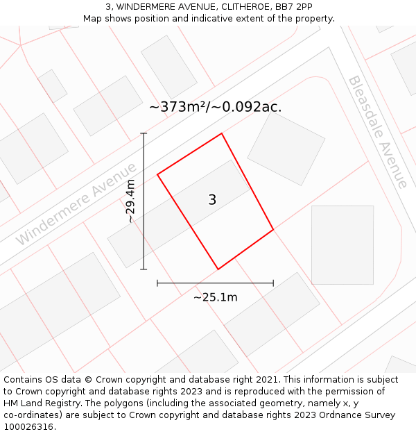 3, WINDERMERE AVENUE, CLITHEROE, BB7 2PP: Plot and title map