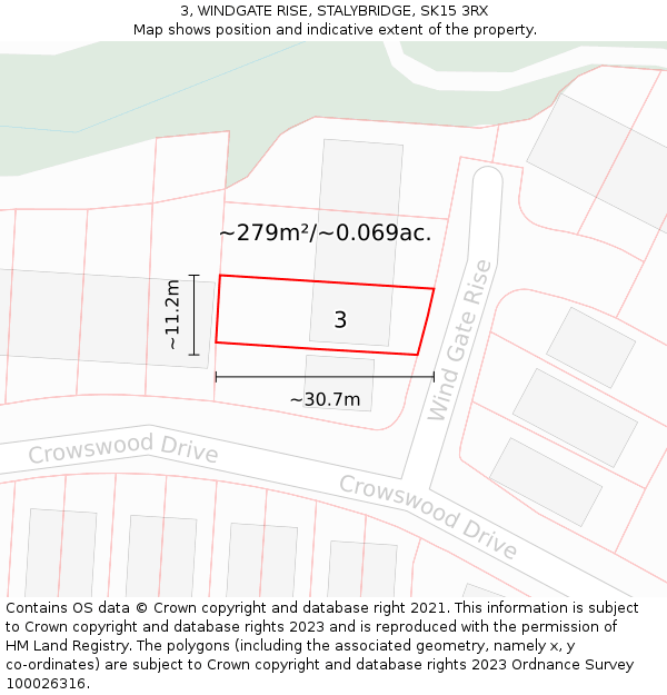 3, WINDGATE RISE, STALYBRIDGE, SK15 3RX: Plot and title map