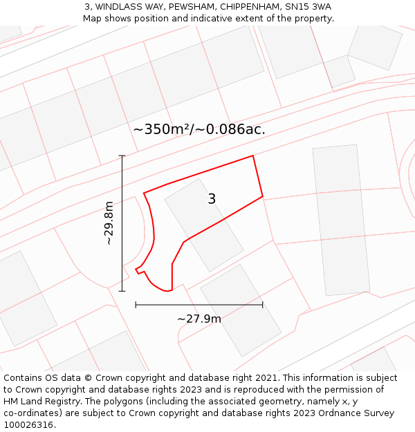 3, WINDLASS WAY, PEWSHAM, CHIPPENHAM, SN15 3WA: Plot and title map