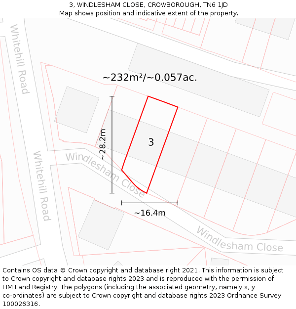 3, WINDLESHAM CLOSE, CROWBOROUGH, TN6 1JD: Plot and title map