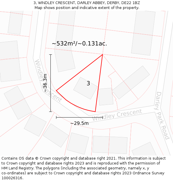 3, WINDLEY CRESCENT, DARLEY ABBEY, DERBY, DE22 1BZ: Plot and title map