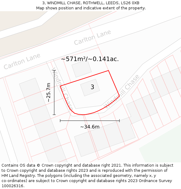 3, WINDMILL CHASE, ROTHWELL, LEEDS, LS26 0XB: Plot and title map