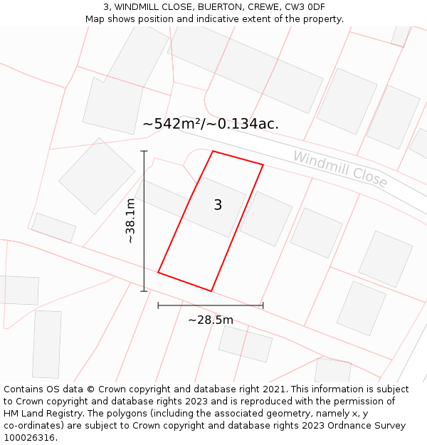 3, WINDMILL CLOSE, BUERTON, CREWE, CW3 0DF: Plot and title map
