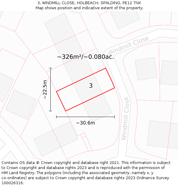 3, WINDMILL CLOSE, HOLBEACH, SPALDING, PE12 7NX: Plot and title map