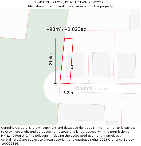 3, WINDMILL CLOSE, KIRTON, NEWARK, NG22 9RR: Plot and title map