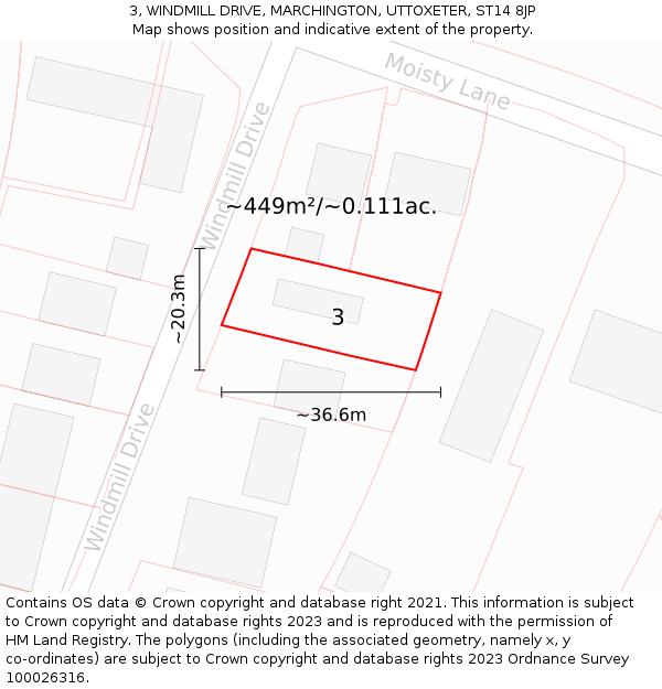 3, WINDMILL DRIVE, MARCHINGTON, UTTOXETER, ST14 8JP: Plot and title map