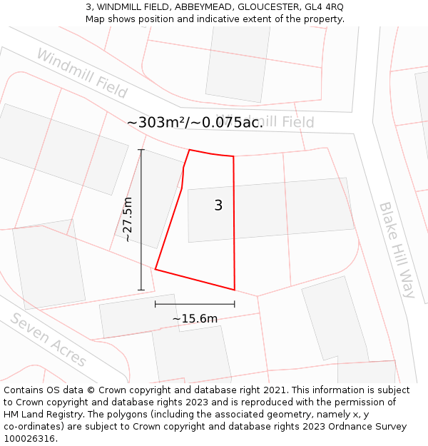 3, WINDMILL FIELD, ABBEYMEAD, GLOUCESTER, GL4 4RQ: Plot and title map