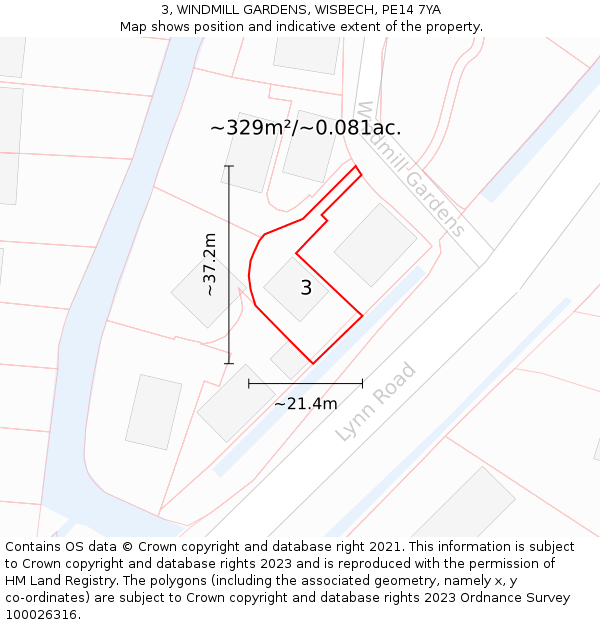 3, WINDMILL GARDENS, WISBECH, PE14 7YA: Plot and title map