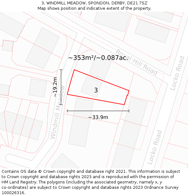 3, WINDMILL MEADOW, SPONDON, DERBY, DE21 7SZ: Plot and title map