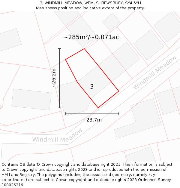 3, WINDMILL MEADOW, WEM, SHREWSBURY, SY4 5YH: Plot and title map