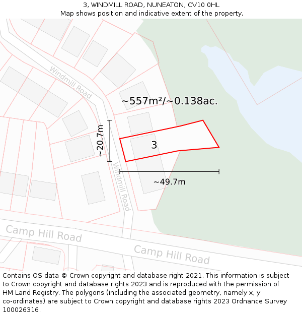 3, WINDMILL ROAD, NUNEATON, CV10 0HL: Plot and title map