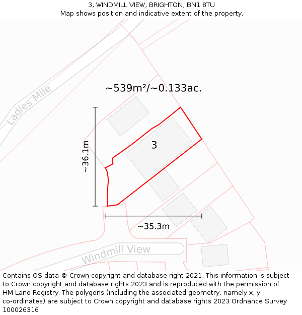 3, WINDMILL VIEW, BRIGHTON, BN1 8TU: Plot and title map