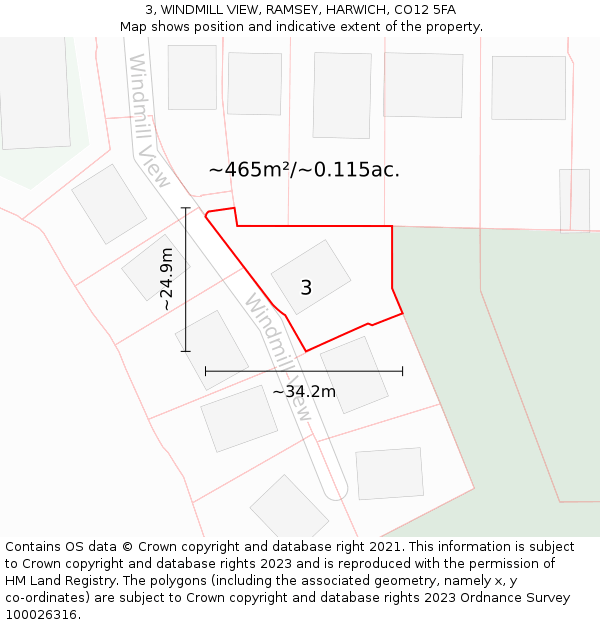 3, WINDMILL VIEW, RAMSEY, HARWICH, CO12 5FA: Plot and title map