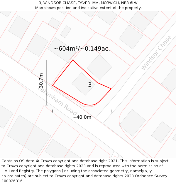 3, WINDSOR CHASE, TAVERHAM, NORWICH, NR8 6LW: Plot and title map