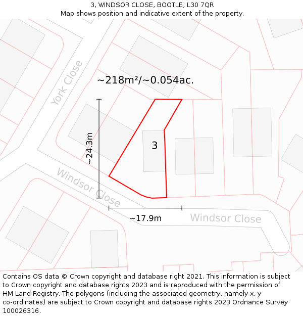 3, WINDSOR CLOSE, BOOTLE, L30 7QR: Plot and title map