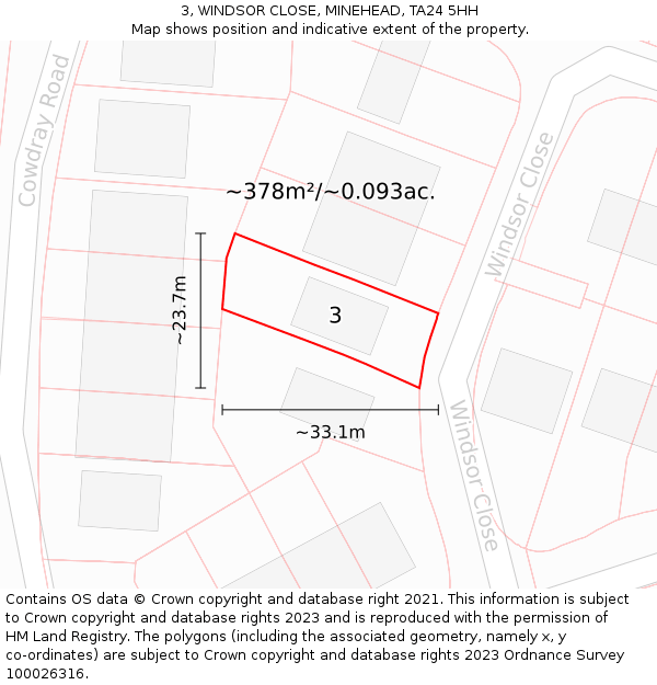 3, WINDSOR CLOSE, MINEHEAD, TA24 5HH: Plot and title map